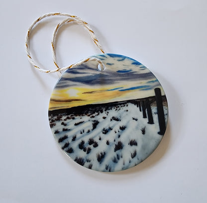 Winter Sunset Over The Prairies Ceramic Ornament