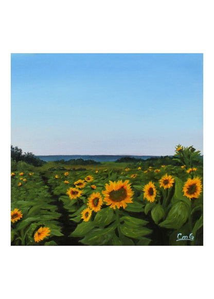 August Sunflower Original Art Greeting Card