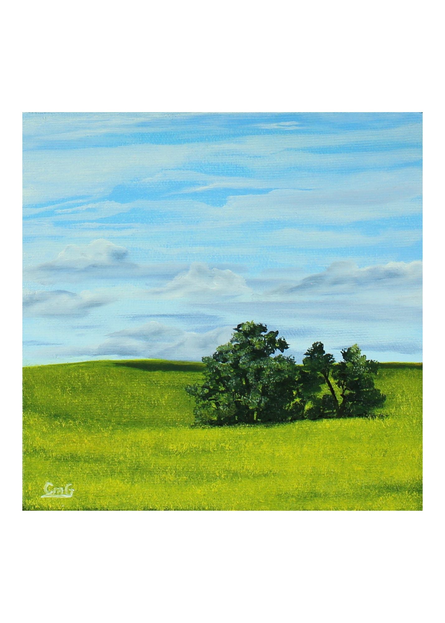 Trees In The Canola Original Art Greeting Card